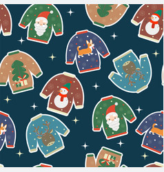 Winter Seamless Pattern With Cartoon Ugly Sweaters