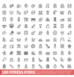 100 Fitness Icons Set Outline Style