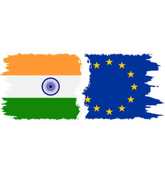 Eu And India Grunge Flags Connection