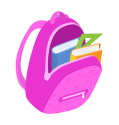 Pink School Backpack With Books And Ruler Sticking