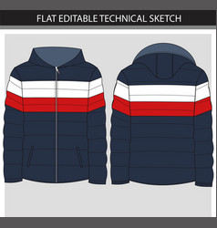 Unisex Sporty Winter Jacket Flat Sketch Fil