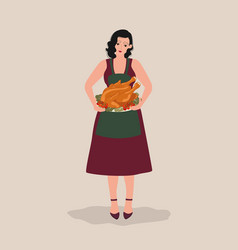 Young Woman Holding Plate With Roasted Turkey