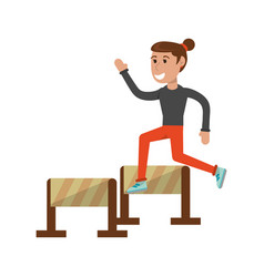 Athelete Jumping Barriers Cartoon