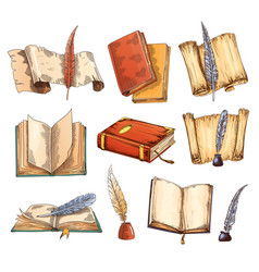 Collection Of Old Books And Antique Quills