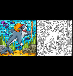 Baseball Shark Coloring Page Colored