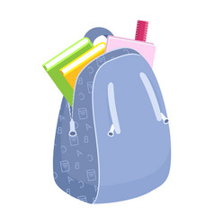 Blue School Backpack With Books And Ruler Sticking