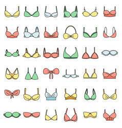 Modern Bra Icons Set Color Line