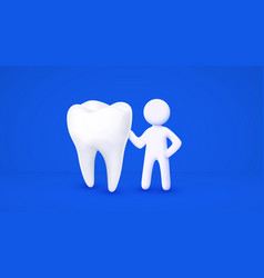 3d White Cartoon Man Holding Big Tooth Dentistry