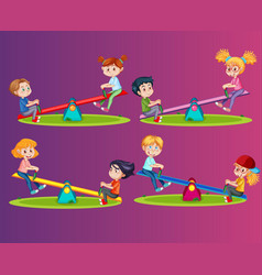 Children Playing Seesaw Cartoon