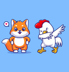 Cute Chicken Dabbing Pose And Fox Standing Cartoon