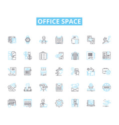 Office Space Linear Icons Set Cubicles Desks