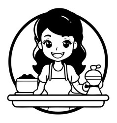 Cute Little Girl In Apron Making Coffee