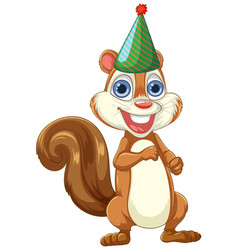 Smiling Cartoon Squirrel Wearing Party Hat