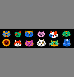 Cat Characters Trendy Colorful Abstract Faces