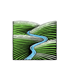 Green And Blue Hills And River Scratchboard