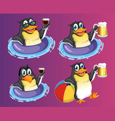 Penguin Cartoon Characters In Summer Theme