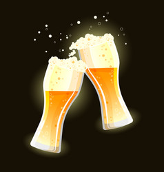 Two Clinking Glasses With Golden Foamy Beer