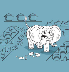 Cartoon Of A Funny Clumsy Elephant In A China Shop