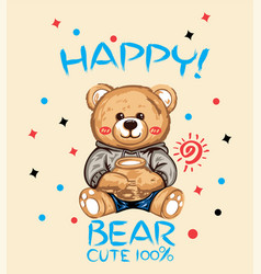 Happy Bear Holding Jar Of Honey T Shirt Design