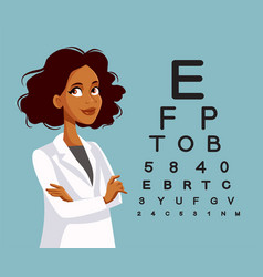 Optician Standing Next To A Snellen Chart