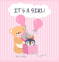 Baby Girl Teddy Bear And Penguin Of Shower