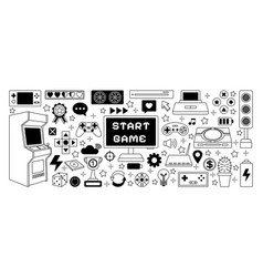 Video Game Icons Outline Doodle Joystick Retro