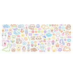 Colorful Cute Kid Doodle Icons Set Hand Drawn