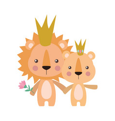 Cute Lion And Lioness Cartoon With Crown