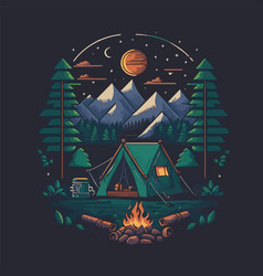 Camping Tent With Mountains Forest For Logo