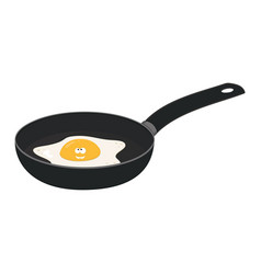 Fried Egg Character With Kawaii Eyes In A Frying