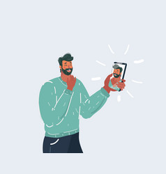 Selfie Man Holding Smartphone With Self Portrait