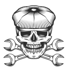 Skull In The Tweed Hat Flat Cap With Wrench