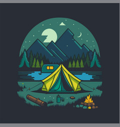 Camping Tent With Mountains Forest For Logo