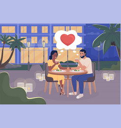 Couple In Hotel Cafe Flat Color