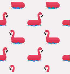 Pink Cartoon Flamingo Floats On Sea Waves