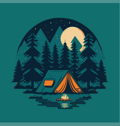 Camping Tent With Mountains Forest For Logo