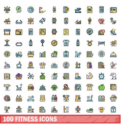 100 Fitness Icons Set Color Line Style