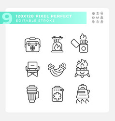 Editable Pixel Perfect Hiking Gear Line Icons