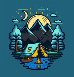 Camping Tent With Mountains Forest For Logo