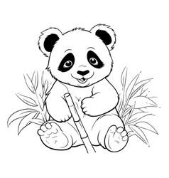 Panda Bear With Bamboo Black And White