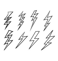 Set Of Electric Lightning Thunder Bolt In Doodle