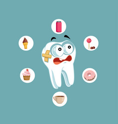 Scared Tooth Surrounded By Junk Food Cartoon