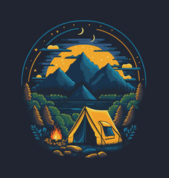 Camping Tent With Mountains Forest For Logo