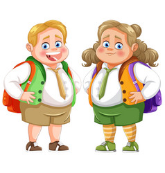 Two Cheerful Children With Backpacks Smiling