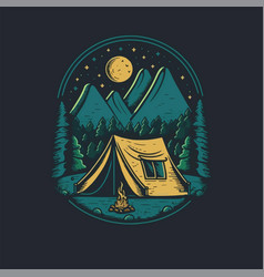 Camping Tent With Mountains Forest For Logo