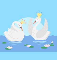 Couple Of White Swans Floating In Lake