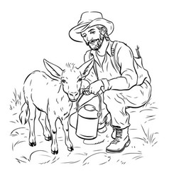 Farmer With A Milk Can And Goat On The Farm