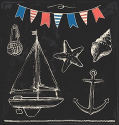 Rustic Sailboat And Anchor Sea Elements Chalk Set