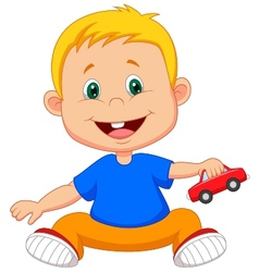 Cartoon boy driving a pencil car Royalty Free Vector Image