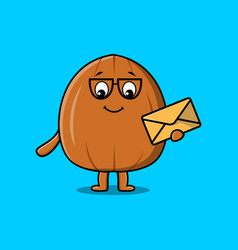 Cute Cartoon Almond Nut Holding Envelope